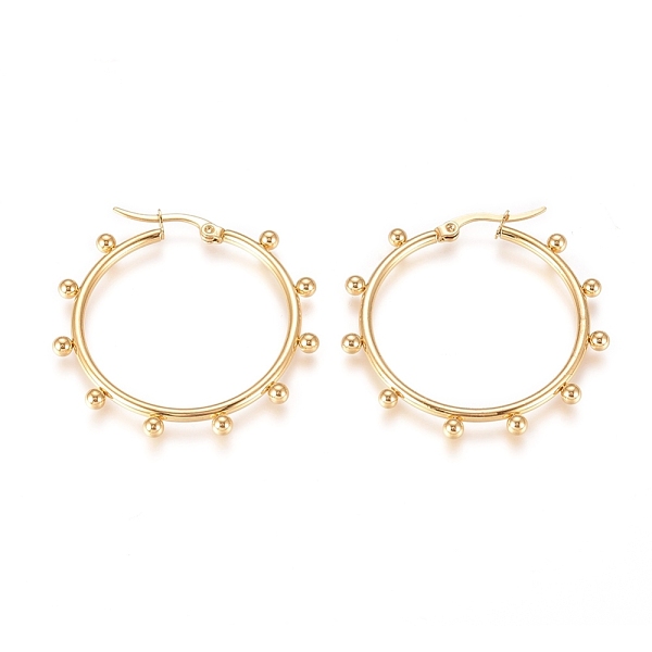 

PandaHall 304 Stainless Steel Hoop Earrings, Hypoallergenic Earrings, with Round Beads, Ring, Golden, 42.5x39.5x3~4mm, Pin: 0.5x0.9mm 304...