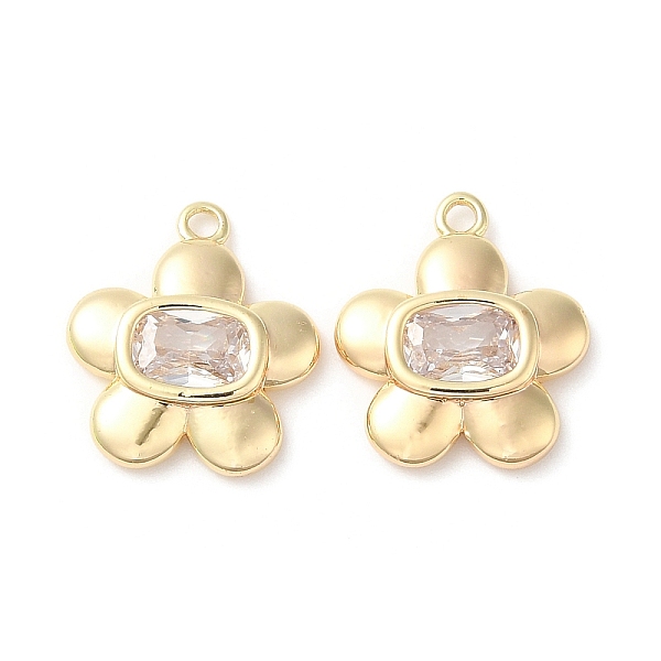 

PandaHall Glass Pendants, with Brass Findings, Flower Charms, Real 18K Gold Plated, 16x14x3mm, Hole: 1.5mm Brass+Glass Flower Clear