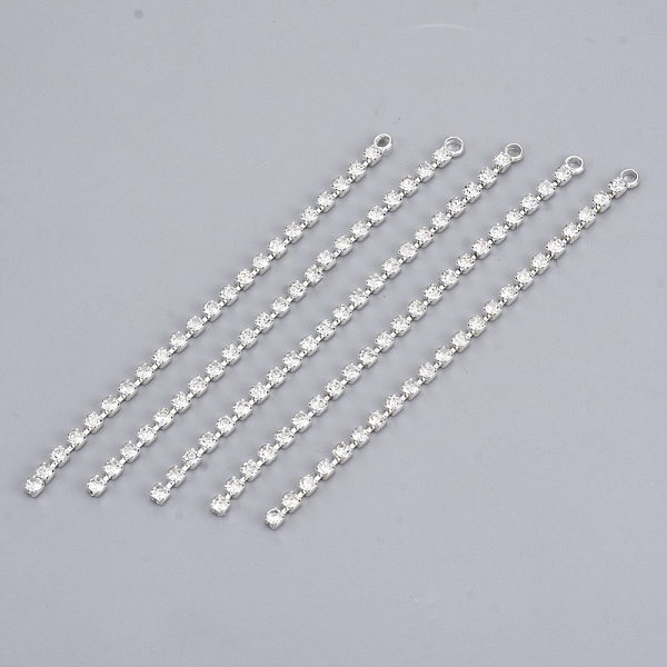 

PandaHall Brass Rhinestone Cup Chains Tassel Big Pendants, Crystal, Silver, 70x2.5x2mm, Hole: 1.6mm Brass