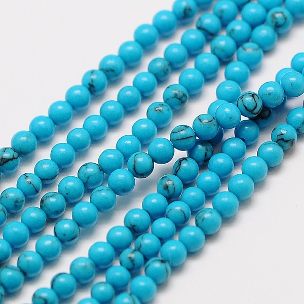 

PandaHall Synthetic Chinese Turquoise Bead Strands, Round, 3mm, Hole: 0.8mm, about 126pcs/strand, 16 inch Synthetic Turquoise Round