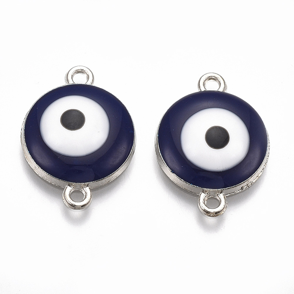 

PandaHall Alloy Links connectors, with Enamel, Flat Round with Evil Eye, Platinum, Midnight Blue, 22x16x4.5mm, Hole: 1.5mm Alloy+Enamel Evil...