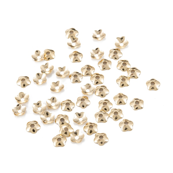 

PandaHall 5-Petal Brass Bead Cap, Long-Lasting Plated, Rack Plating, Flower, Real 14K Gold Plated, 4x1mm, Hole: 1.2mm Brass