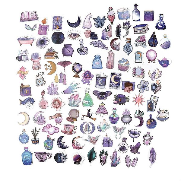 

PandaHall 100Pcs 100 Styles PVC Plastic Witch Magic Cartoon Stickers Sets, Waterproof Adhesive Decals for DIY Scrapbooking, Photo Album..., Multicolor