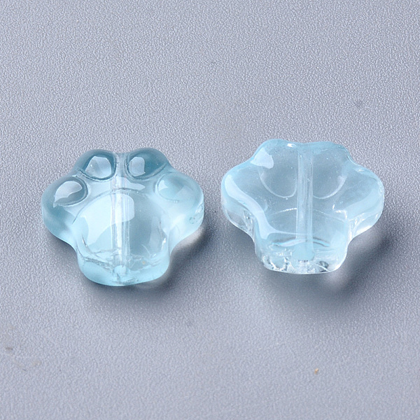 

PandaHall Transparent Spray Painted Glass Beads, Dog's Paw, Light Sky Blue, 11x12x4.5mm, Hole: 1mm Glass Other Animal Blue
