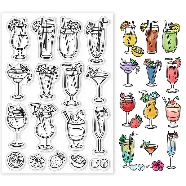 

PandaHall PVC Plastic Stamps, for DIY Scrapbooking, Photo Album Decorative, Cards Making, Stamp Sheets, Drink Pattern, 160x110x3mm Plastic...