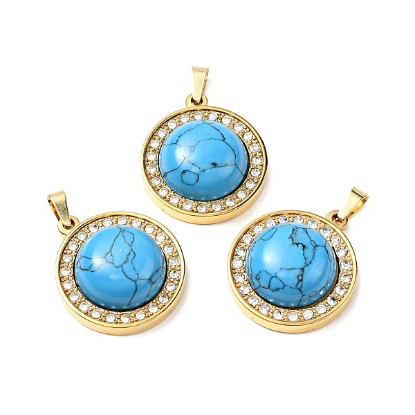 

PandaHall Natural & Synthetic Mixed Gemstone Pendants, with Golden Tone 304 Stainless Steel and Crystal Rhinestone Findings, Half Round..., Clear
