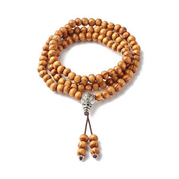 Round Natural Wood Mala Bead Bracelet