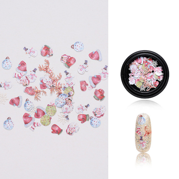 

PandaHall Paper Cabochons for Christmas, Nail Art Decorations, Mixed Shapes, 3~8x2~6x0.1mm, about 50pcs/box Paper Hat Multicolor