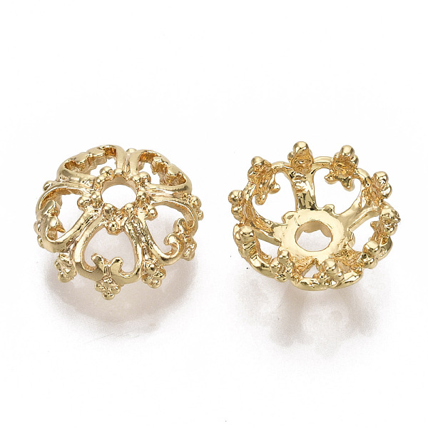

PandaHall Brass Fancy Bead Caps, Nickel Free, 5-Petal, Flower, Real 18K Gold Plated, 12x6mm, Hole: 2mm Brass