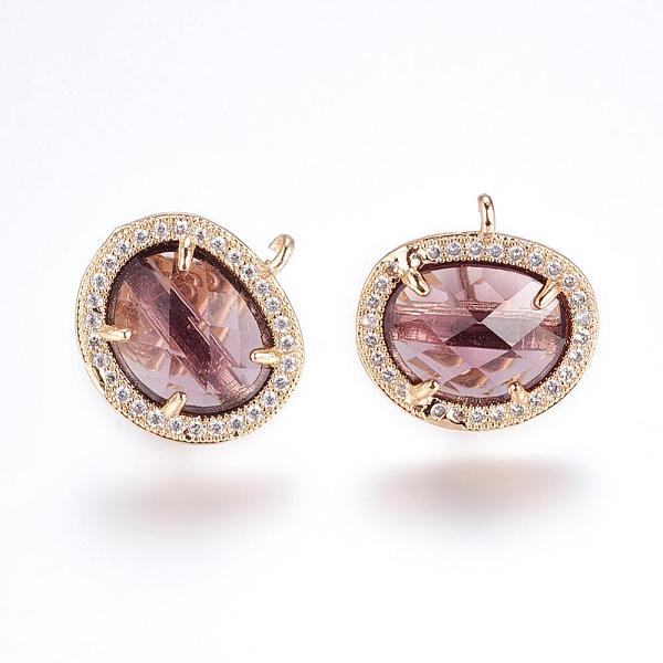 

PandaHall Brass Micro Pave Cubic Zirconia Stud Earring Findings, with Loop, Glass, Oval, Golden, Rosy Brown, 16.5mm, Hole: 1mm, Pin: 0.8mm...