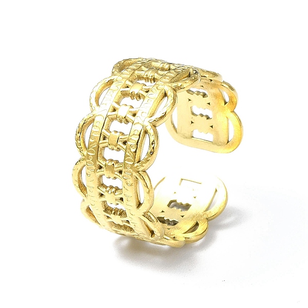 

PandaHall Ion Plating(IP) 304 Stainless Steel Open Cuff Ring, Hollow Oval, Real 18K Gold Plated, Inner Diameter: 18mm 304 Stainless Steel...