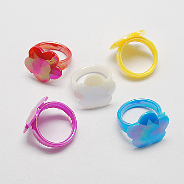 

PandaHall Valentine Day Gifts for Kids Acrylic Rings for Kids, AB Color, Mixed Color, US Size 3(14mm) Acrylic Multicolor