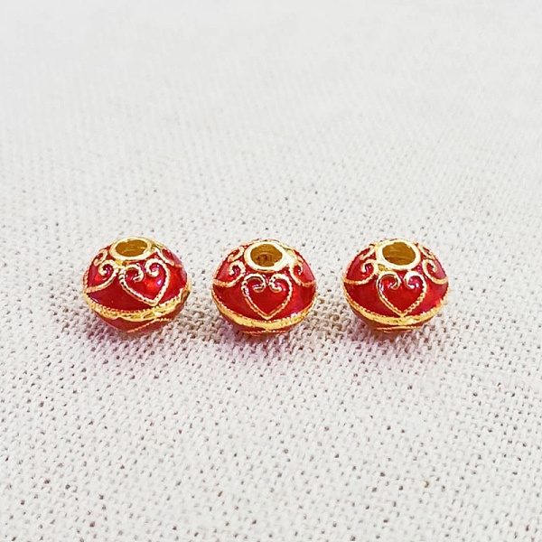 

PandaHall Brass Enamel Beads, Golden, Rondelle with Heart Pattern, FireBrick, 10mm Brass+Enamel Rondelle Red