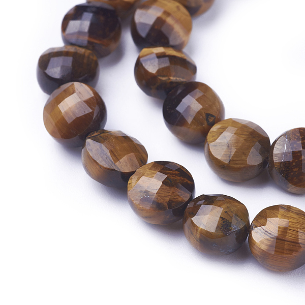 

PandaHall Natural Tiger Eye Beads Strands, Faceted, Flat Round, 8.5~9x6~6.5mm, Hole: 1mm, about 45pcs/strand, 14.9 inch(38cm) Tiger Eye Flat...