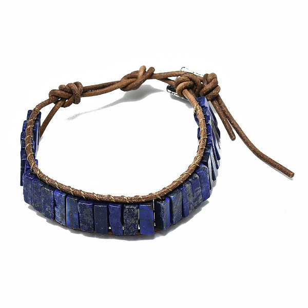 

PandaHall Cowhide Leather Cord Bracelets, with Rectangle Natural Lapis Lazuli Beads and Alloy Findings, 9~11 inch(23~28cm) Lapis Lazuli