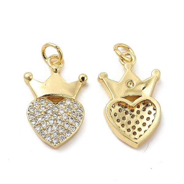 

PandaHall Brass Micro Pave Clear Cubic Zirconia Pendants, with Jump Ring, Heart with Crown Charm, Real 18K Gold Plated, 20.5x13x3mm, Hole...