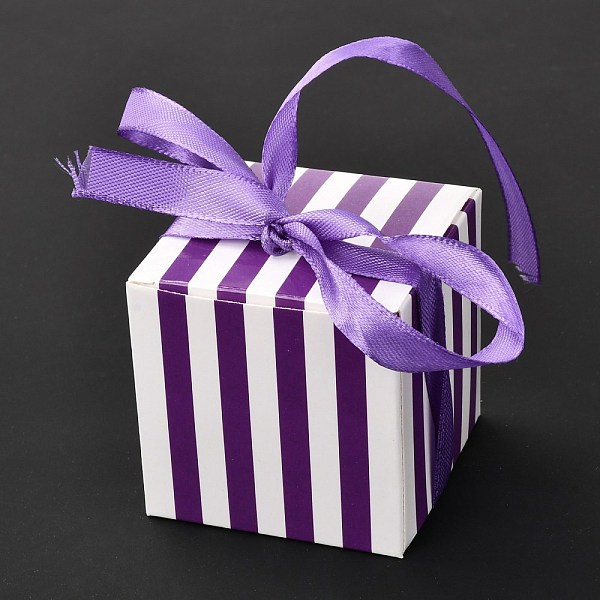 

PandaHall Square Foldable Creative Paper Gift Box, Stripe Pattern with Ribbon, Decorative Gift Box for Weddings, Purple, 55x55x55mm Paper...