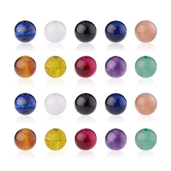 

PandaHall Kissitty 100Pcs 10 Colors Natural Gemstone Beads, Round, 6mm, Hole: 1mm, 10pcs/color Mixed Stone Round