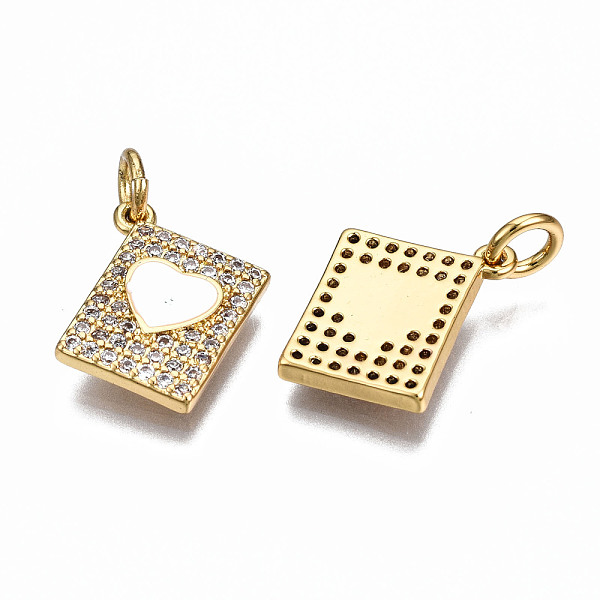 

PandaHall Brass Micro Pave Cubic Zirconia Enamel Charms, with Jump Rings, Nickel Free, Rectangle with Heart, Real 16K Gold Plated, White...