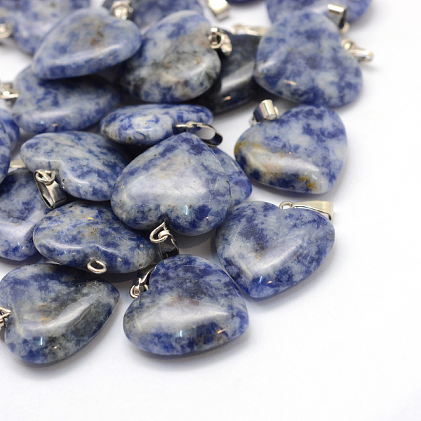 

PandaHall Heart Natural Blue Spot Jasper Pendants, with Platinum Tone Brass Findings, 20~22x20~21x5~8mm, Hole: 2x7mm Blue Spot Jasper Heart