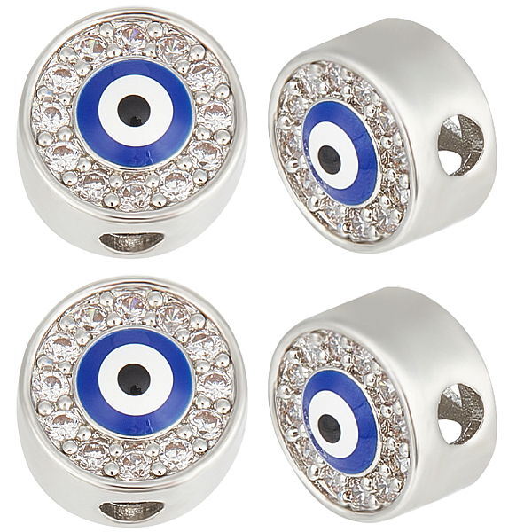 

PandaHall Beebeecraft 1 Box 5Pcs Evil Eye Beads Platinum Plated Cubic Zirconia Flat Round with Evil Eye Beads with 2.5mm Hole for DIY..., Clear