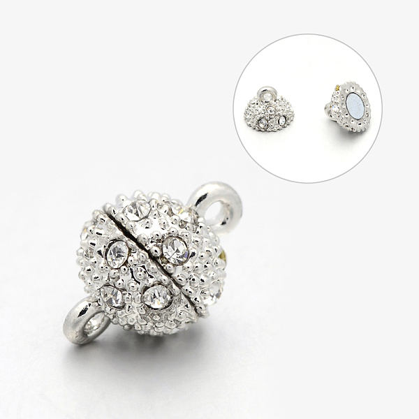 

PandaHall Alloy Rhinestone Magnetic Clasps with Loops, Oval, Platinum, 14x9mm, Hole: 1mm Alloy+Rhinestone Oval Clear