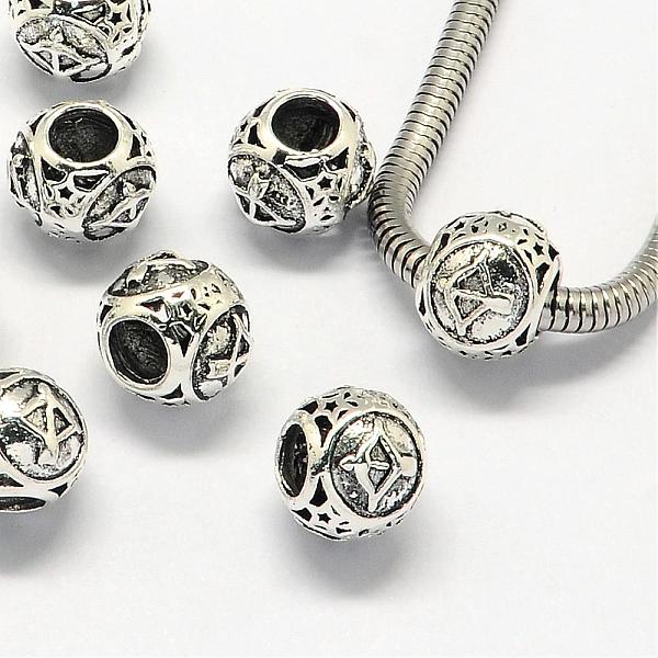 

PandaHall Alloy European Beads, Large Hole Rondelle Beads, with Constellation/Zodiac Sign, Antique Silver, Sagittarius, 10.5x9mm, Hole...