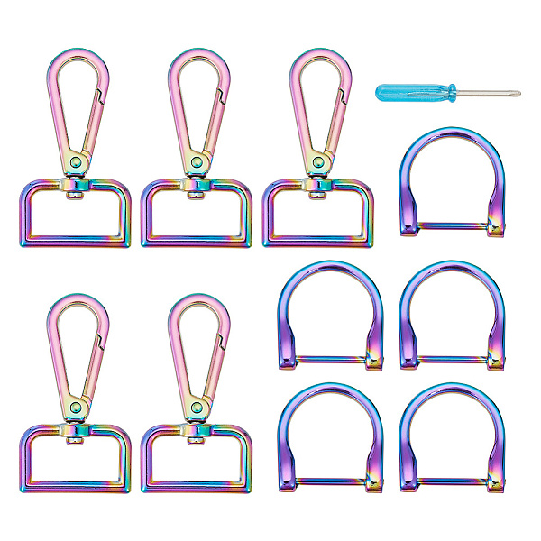 

PandaHall 5 Pcs Swivel Snaps Hooks and 5 Pcs D Rings with 1 Pc Screwdriver, Rainbow Color Push Gate Snap Clasps Alloy Purse Hardware Slide...