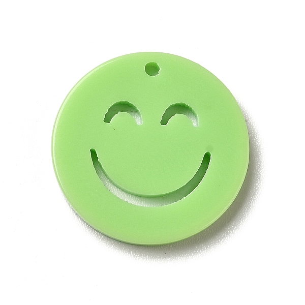 

PandaHall Opaque Acrylic Pendants, Flat Round with Smiling Face, Pale Green, 19.5x2mm, Hole: 1.4mm Acrylic Flat Round