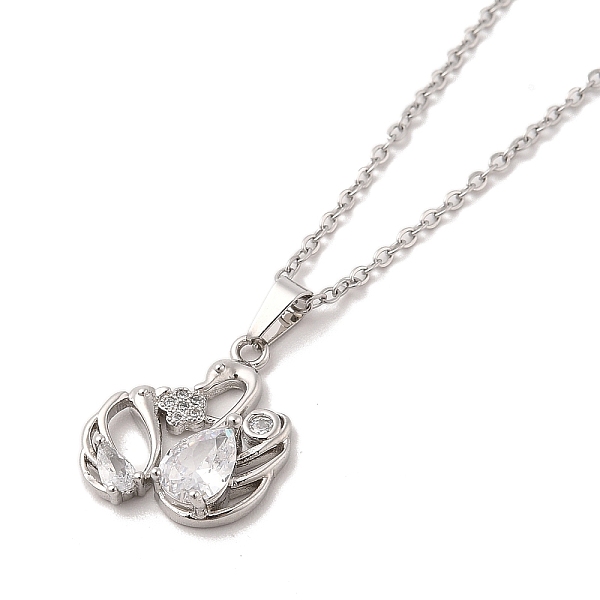 

PandaHall 304 Stainless Steel Pendant Necklaces, Brass Micro Pave Clear Cubic Zirconia Pendant Necklaces, Swan, 17.64 inch(44.8cm) Pendant...