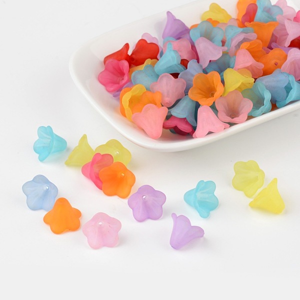 

PandaHall Mixed Color Frosted Acrylic Beads, Flower, 10x13.5mm, Hole: 1.8mm Acrylic Flower Multicolor
