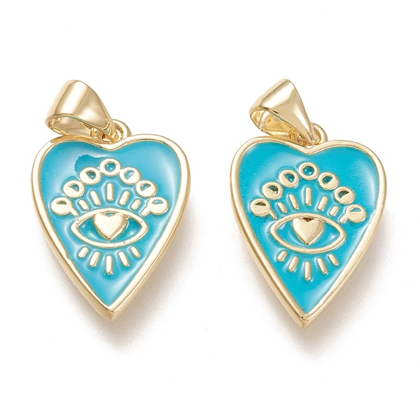 

PandaHall Brass Enamel Pendants, Real 18K Gold Plated, Heart with Eye, Cyan, 18.5x12.5x1.6mm, Hole: 3.5x5mm Brass+Enamel Heart Cyan