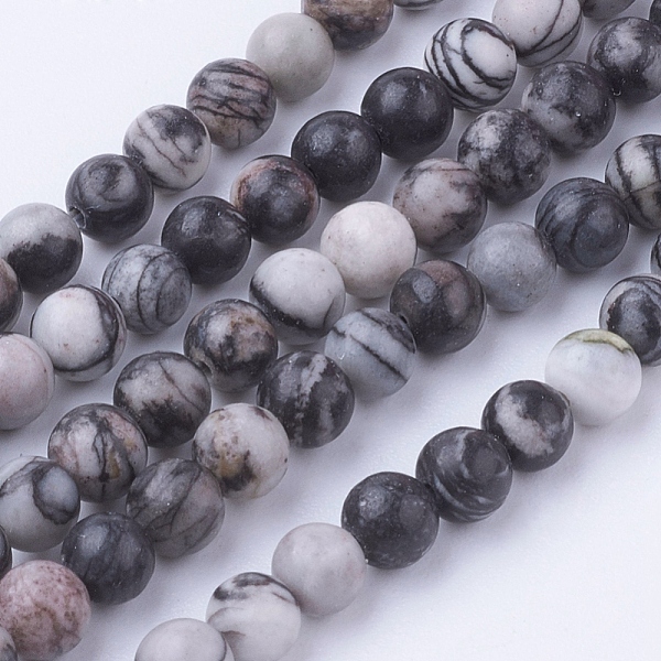 

PandaHall Natural Netstone Round Beads Strands, Black Silk Stone, 4~4.5mm, Hole: 1mm, about 85~90pcs/strand, 14.9 inch(38cm) Netstone Round