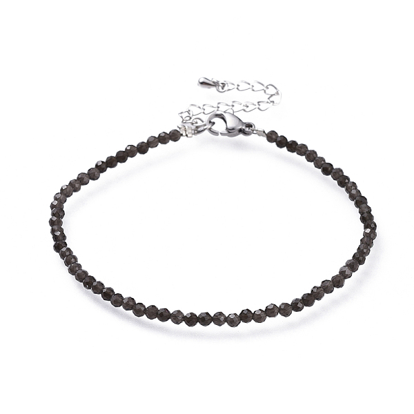 

PandaHall Natural Obsidian Bead Bracelets, with 304 Stainless Steel Lobster Claw Clasps and Brass Extender Chains, Faceted, 7-1/4 inch...