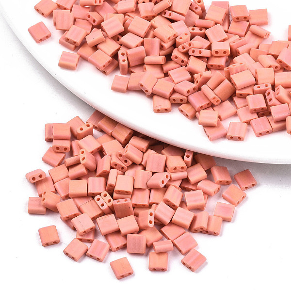 

PandaHall 2-Hole Glass Seed Beads, Opaque Frosted Colours Rainbow, Rectangle, Light Salmon, 5x4.5~5.5x2~2.5mm, Hole: 0.5~0.8mm, about...