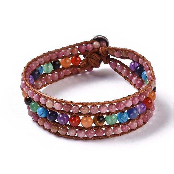 

PandaHall Natural Rhodonite Beaded Cord Bracelets, with Mixed Stone, Leather Cord and Alloy Clasps, Tree, 8-5/8 inch(22cm), 20mm Rhodonite