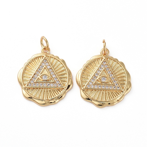 

PandaHall Golden Plated Brass Micro Pave Cubic Zirconia Pendants, with Jump Rings, Long-Lasting Plated, Flat Round with Evil Eye, Clear...