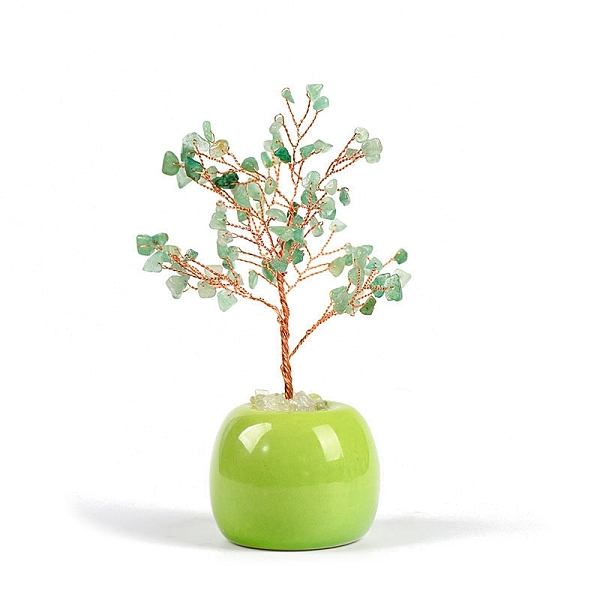 

PandaHall Natural Green Aventurine Chips Fortune Tree Display Decorations, with Copper Wire, Feng Shui Energy Stone Gift for Home Office...