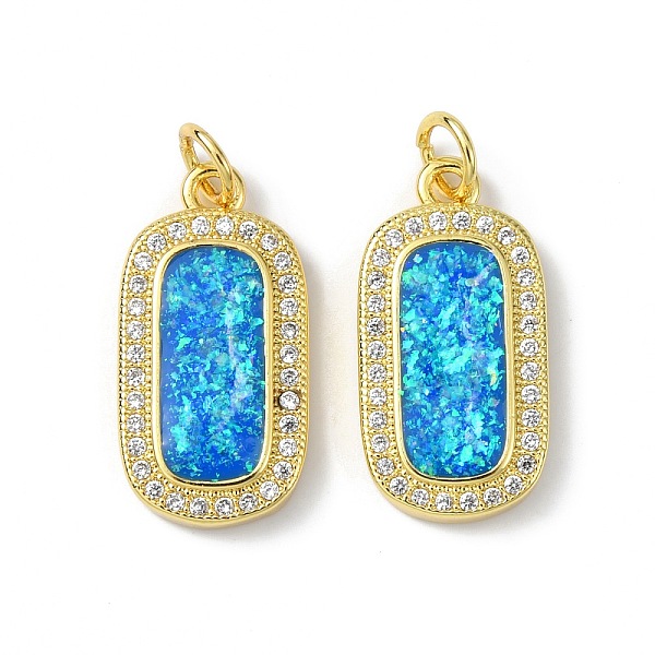 

PandaHall Brass Micro Pave Cubic Zirconia Pendants, with Synthetic Opal and Jump Ring, Rectangle, Real 18K Gold Plated, 20x10x3mm, Hole..., Clear