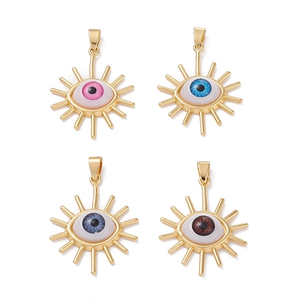 

PandaHall Brass Pendants, with Resin Cabochons, Long-Lasting Plated, Sun with Evil Eye, Real 18K Gold Plated, Mixed Color, 34x27x6.5mm, Hole..., Multicolor