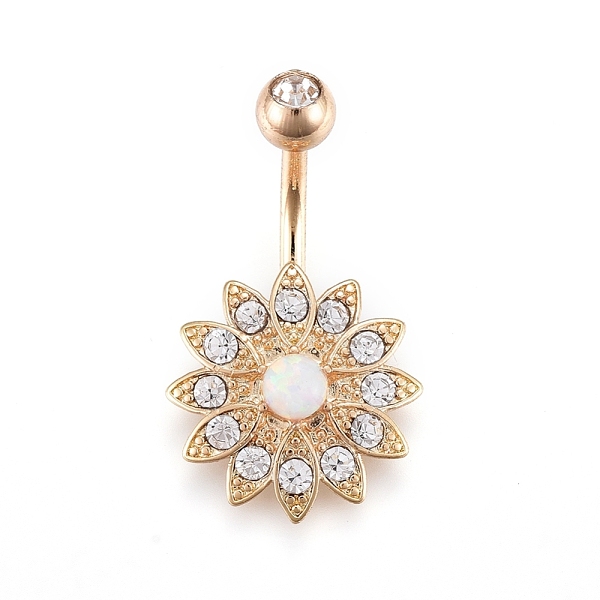 

PandaHall Piercing Jewelry, Brass Cubic Zirciona Navel Ring, Belly Rings, with 304 Stainless Steel Bar & Synthetic Opal, Golden, 26.5x16mm...