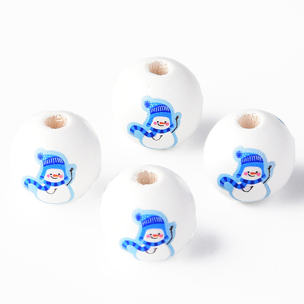 

PandaHall Painted Natural Wood Round Beads, Christmas Style, Snowman, Cornflower Blue, 16x15mm, Hole: 4mm Schima Wood Round