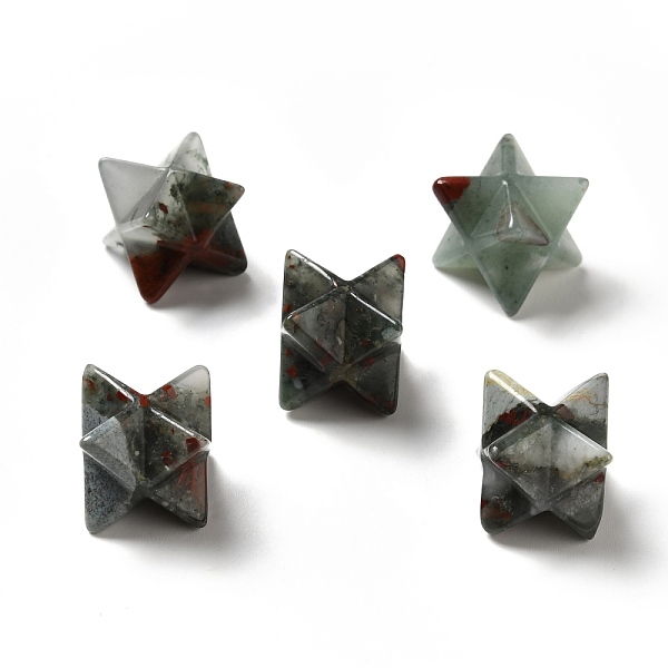 PandaHall Natural African Bloodstone Beads, No Hole/Undrilled, Merkaba Star, 14.5~15x14.5~15x14.5~15mm Bloodstone Star