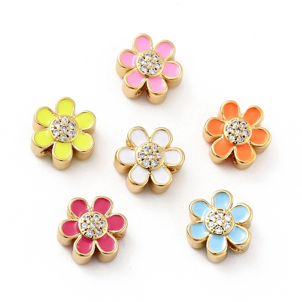 

PandaHall Flower Brass Micro Pave Clear Cubic Zirconia Beads, with Enamel, Cadmium Free & Nickel Free & Lead Free, Mixed Color, 10x9x5mm..., Multicolor