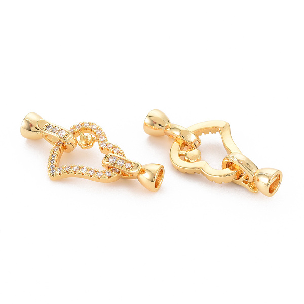 

PandaHall Brass Micro Pave Clear Cubic Zirconia Peg Bails Fold Over Clasps, for Half Drilled Bead, Nickel Free, Heart, Real 18K Gold Plated...