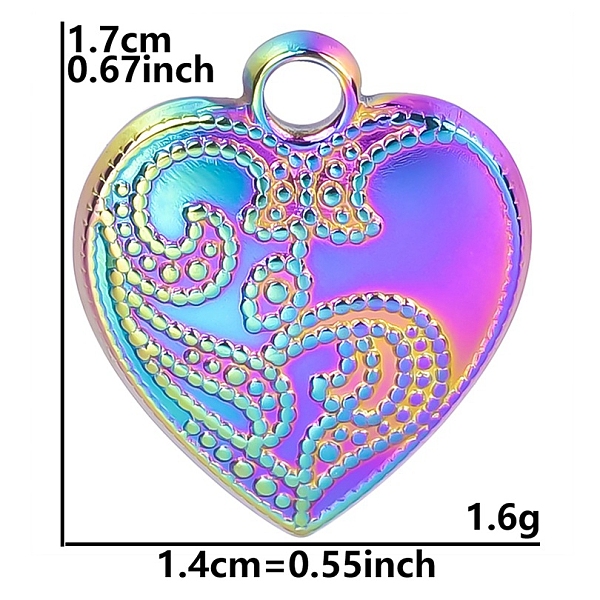 

PandaHall Stainless Steel Pendants, Heart Charm, Rainbow Color, 17x14x1.5mm, Hole: 2mm Stainless Steel Heart