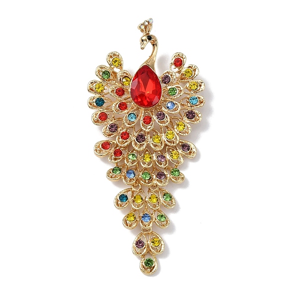 

PandaHall Alloy Rhinestone Brooch for Women, Peacock, Siam, 108x49x11.5mm Alloy+Rhinestone Peacock Red
