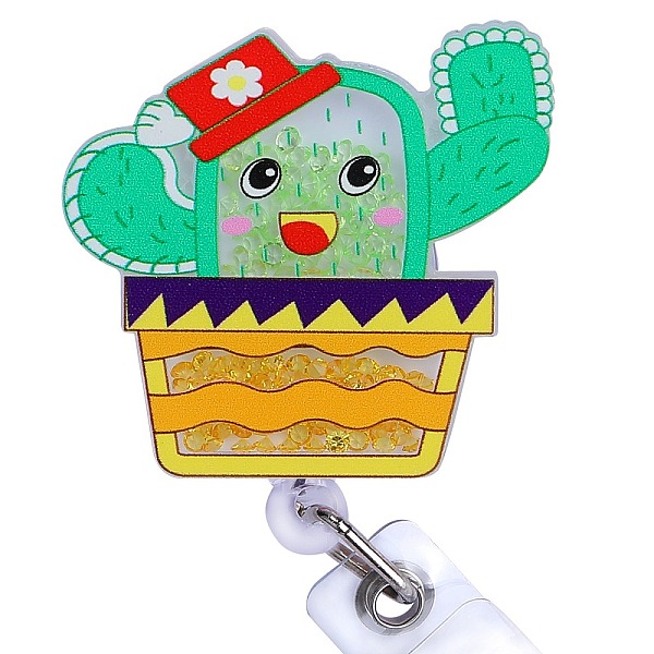 

PandaHall Rhinestone Quicksand Effect Acrylic & ABS Plastic Badge Reel, Retractable Badge Holder, Gold, 98mm, Cactus: 49x53mm. Acrylic...