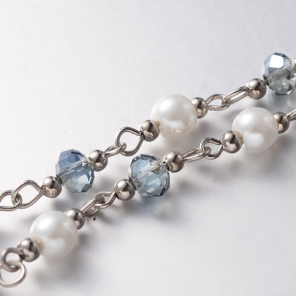 

PandaHall Handmade Faceted Rondelle Glass Beads Chains for Necklaces Bracelets Making, with Glass Pearl Beads, Iron Spacer Beads and Iron..., Blue