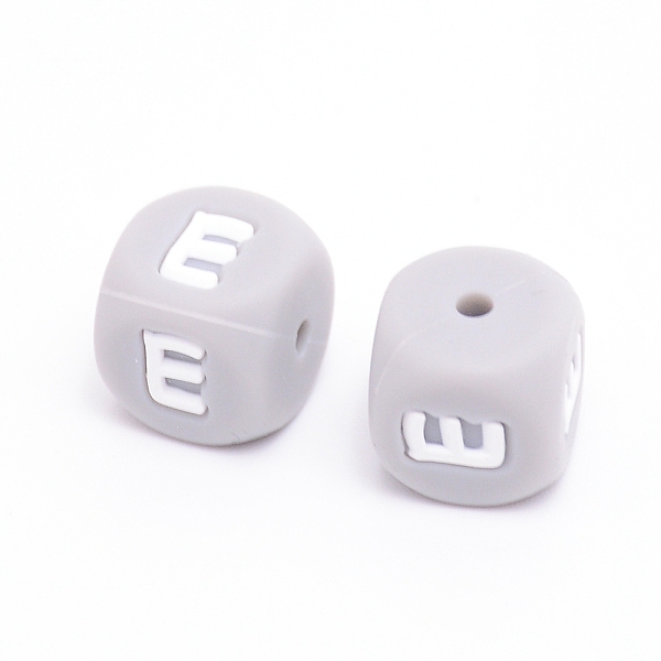 

PandaHall Silicone Beads, Cube with Letter.E, Gray, 12x12x12mm, Hole: 2mm Silicone Cube Gray